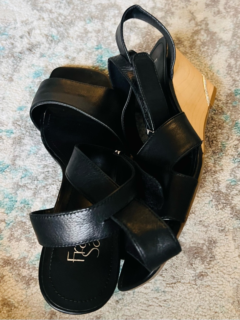 Franco Sarto Black ankle wrap wedge with silver accent : Sz 10 - Picture 3 of 7